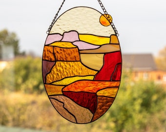 Grand Canyon Arizona stained glass window hangings Mothers Day gift Custom stained glass window panel Fathers Day gifts