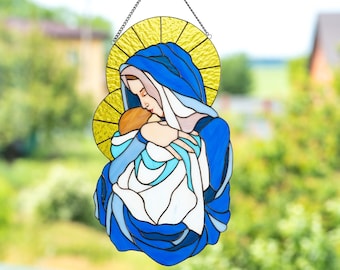 Virgin Mary stained glass window hangings Ukrainian gifts Jesus Christ stained glass panel Religious icons Tiffany stained glass suncatcher