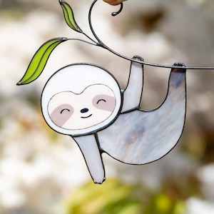 Stained glass sloth ornament Big sister gift Custom stained glass window hangings Sloth gifts Modern stained glass ornament