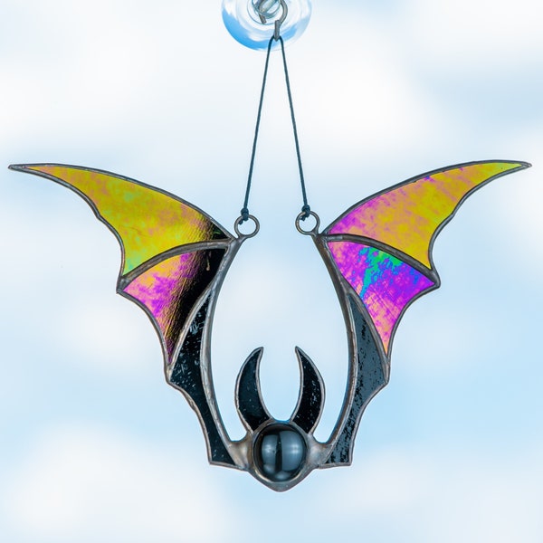 Halloween stained glass bat suncatcher Horror decor ideas Halloween gifts