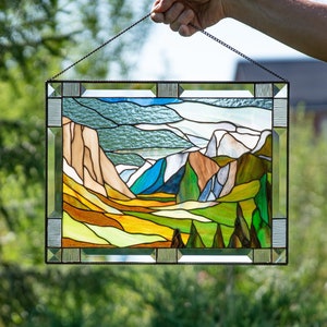 Berg Glasmalerei Panel Weihnachtsgeschenk Kalifornien Wandkunst Kundenspezifisches Glasmalereifensterbehänge Gebirgskette Nevada Yosemite Nationalpark
