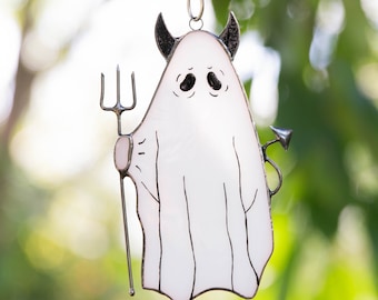 Halloween stained glass ghost suncatcher Horror decor Cute ghost stained glass window hangings Halloween decor outdoor