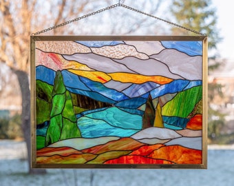 Mount Rainier stained glass window hangings Mothers Day gifts Custom stained glass panel National park Fathers Day gifts