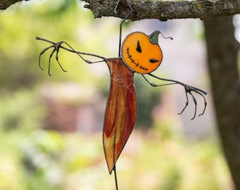 Halloween stained glass decor Scarecrow stained glass suncatcher Creepy decor stained glass window hangings