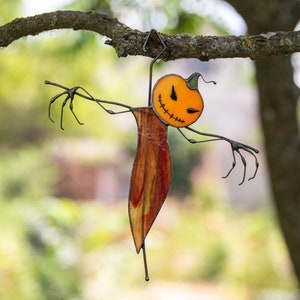 Halloween stained glass decor Scarecrow stained glass suncatcher Creepy decor stained glass window hangings