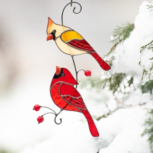 Stained glass cardinal ornament