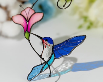 Ornement colibri, vitrail oiseau attrape-soleil, cadeaux de fête des mères, tentures de vitrail personnalisées, cadeaux de fête des pères