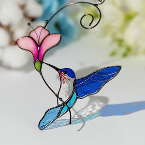Hummingbird ornament stained glass bird suncatcher Mothers Day gifts Custom stained glass window hangings Fathers Day gifts image 1