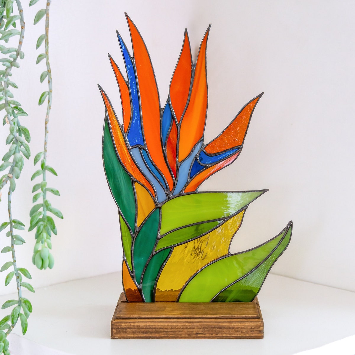 Bird of Paradise Stained Glass Flower Panel