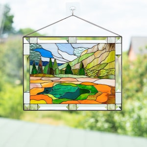 Yellowstone Buntglas Panel Handgemachte Geschenke Nationalpark Buntglasfensterbehänge Benutzerdefinierte Glasmalerei Yellowstone Geschenke