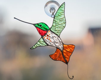 Hummingbird stained glass window hangings Mothers Day gift Modern stained glass hummingbird ornament Fathers Day gifts