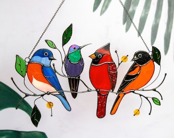 Vogel der Raubvogel Glasmalerei Fensterbehänge Muttertagsgeschenk Kolibri Kunst Benutzerdefinierte Glasmalerei Kardinal Sonnenfänger Buntglas Bluebird