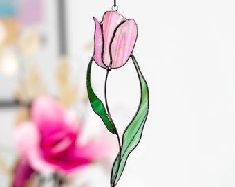 Stained glass flower suncatcher Mothers Day gift Tulip stained glass window hangings Tulip charm