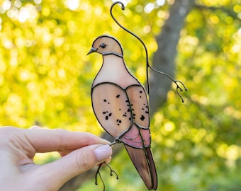 Mourning dove stained glass window hangings Mothers Day gift Custom stained glass bird suncatcher Glassmasters stained glass pigeon art