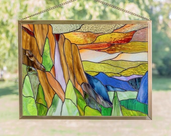 Yosemite stained glass mountain Mothers day gift Custom stained glass window hangings Yosemite wall art Fathers Day gifts