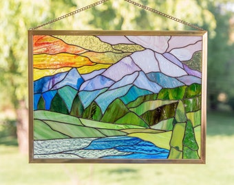 Glacier national park stained glass panel Mothers Day gift Custom stained glass window hangings Glassmasters stained glass art