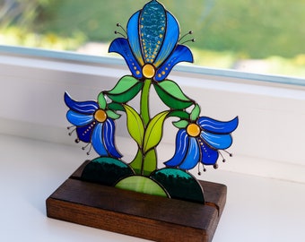 Custom stained glass flower panel Mothers Day gift Hand painted glass ornament floral pattern Stained glass plant