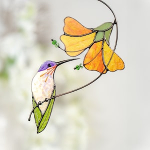 Hummingbird stained glass bird suncatcher Mothers Day gifts Modern stained glass window hangings Custom stained glass flower suncatcher