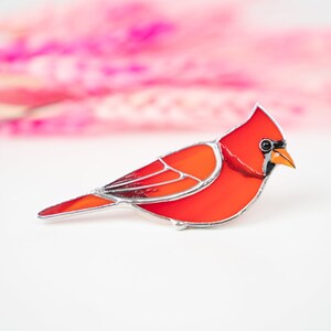 Cardinal stained glass bird brooch Mothers Day gift Handmade jewelry Cardinal ornament stained glass brooch Custom stained glass bird pin