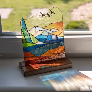 Mount Rainier Glasmalerei-Panel Einweihungsgeschenke neues Zuhause Moderne Glasmalerei-Fensterbehänge Schreibtischdekor für Frauen