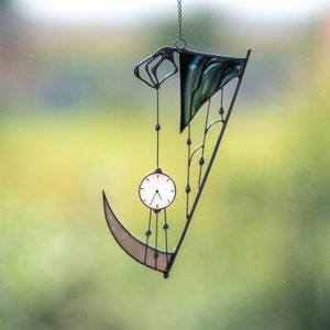 Grim reaper stained glass window hanging Halloween gifts Custom stained glass Halloween decor outdoor Web suncatchers Halloween artwork
