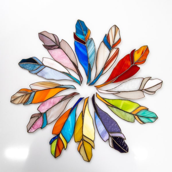 Stained glass feather suncatcher Mothers Day gift Native American decor Custom stained glass window hangings Fathers Day gifts