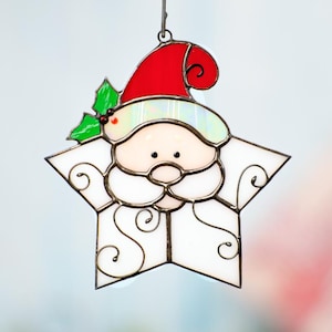 Stained glass santa ornament Grandparents Christmas gift Christmas tree ornaments stained glass window hangings Holiday hosting decor