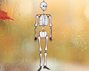 Skeleton stained glass window hangings, Halloween suncatcher for gothic home decor