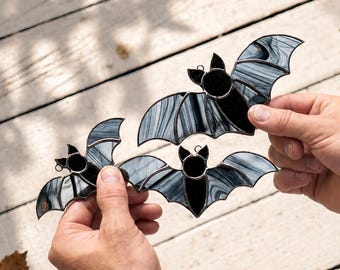 Stained glass bat window hangings, Spooky season decor for witchy interiors