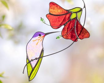 Hummingbird stained glass window hangings Mother in law gifts Bird suncatcher Garden decoration