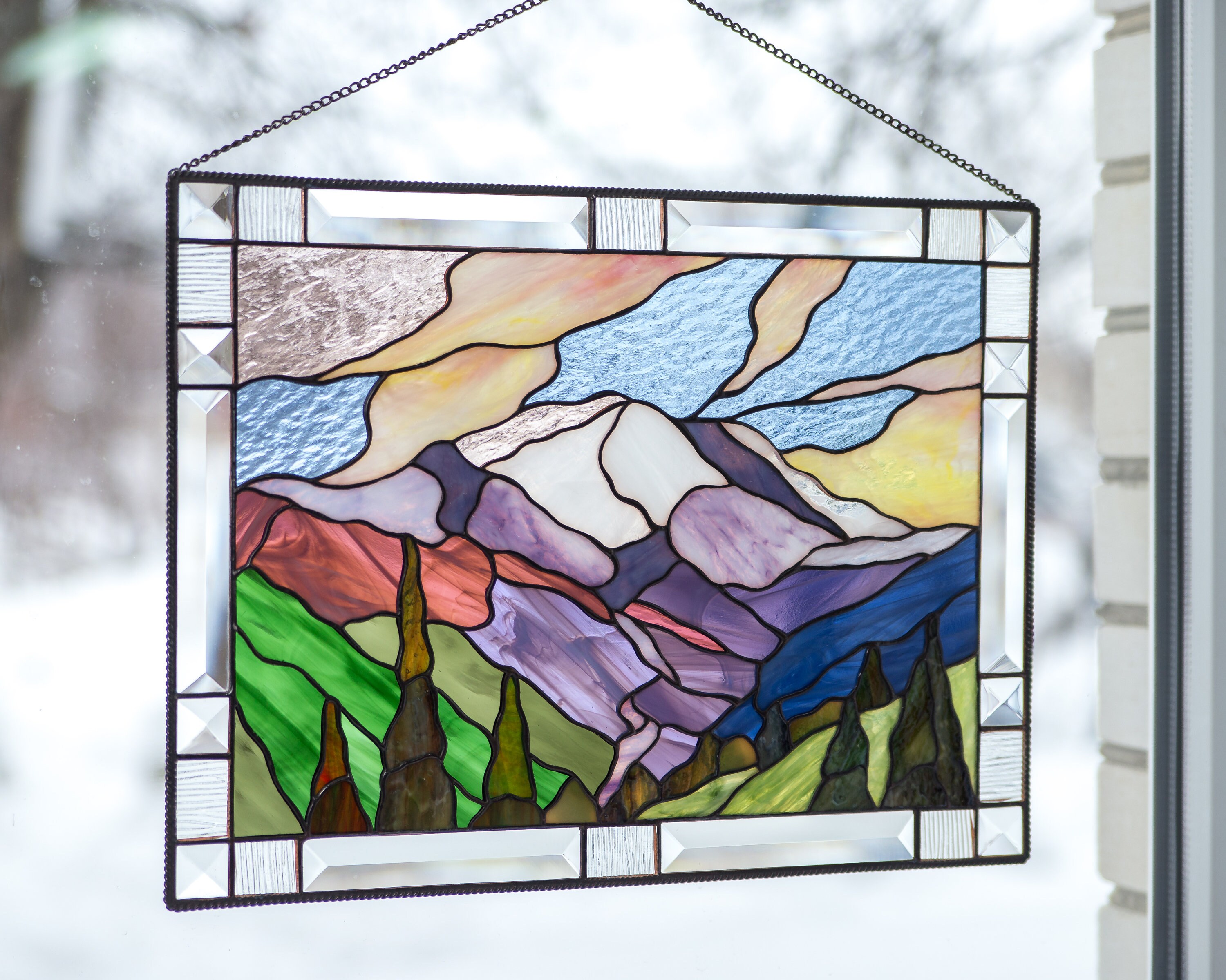 Mount Rainier stained glass window hangings Christmas gift Etsy
