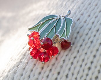 Viburnum stained glass plant Ukrainian gifts Stained glass brooch Ukraine stained glass pin