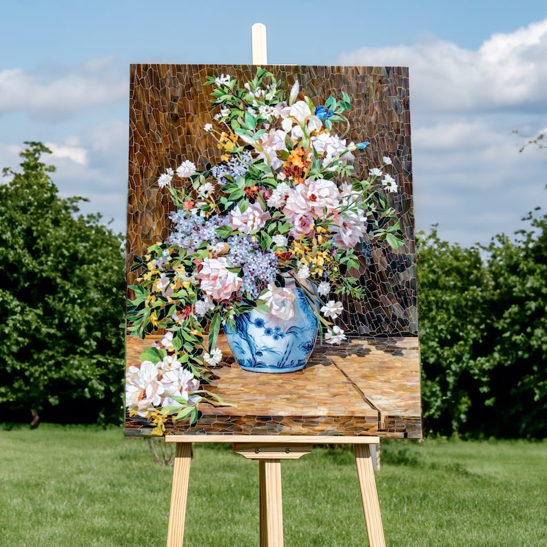 Modern stained glass flower mosaic