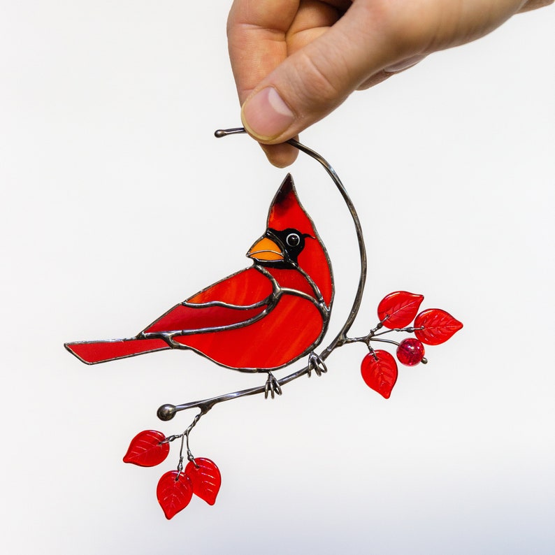 Stained glass cardinal bird suncatcher Christmas gift Modern Etsy