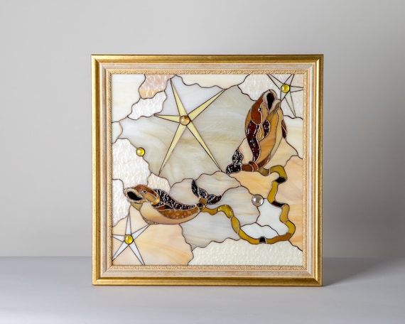 Pisces gifts stained glass window hangings Big sister gift Custom stained glass panel zodiac wall art Personalized gift