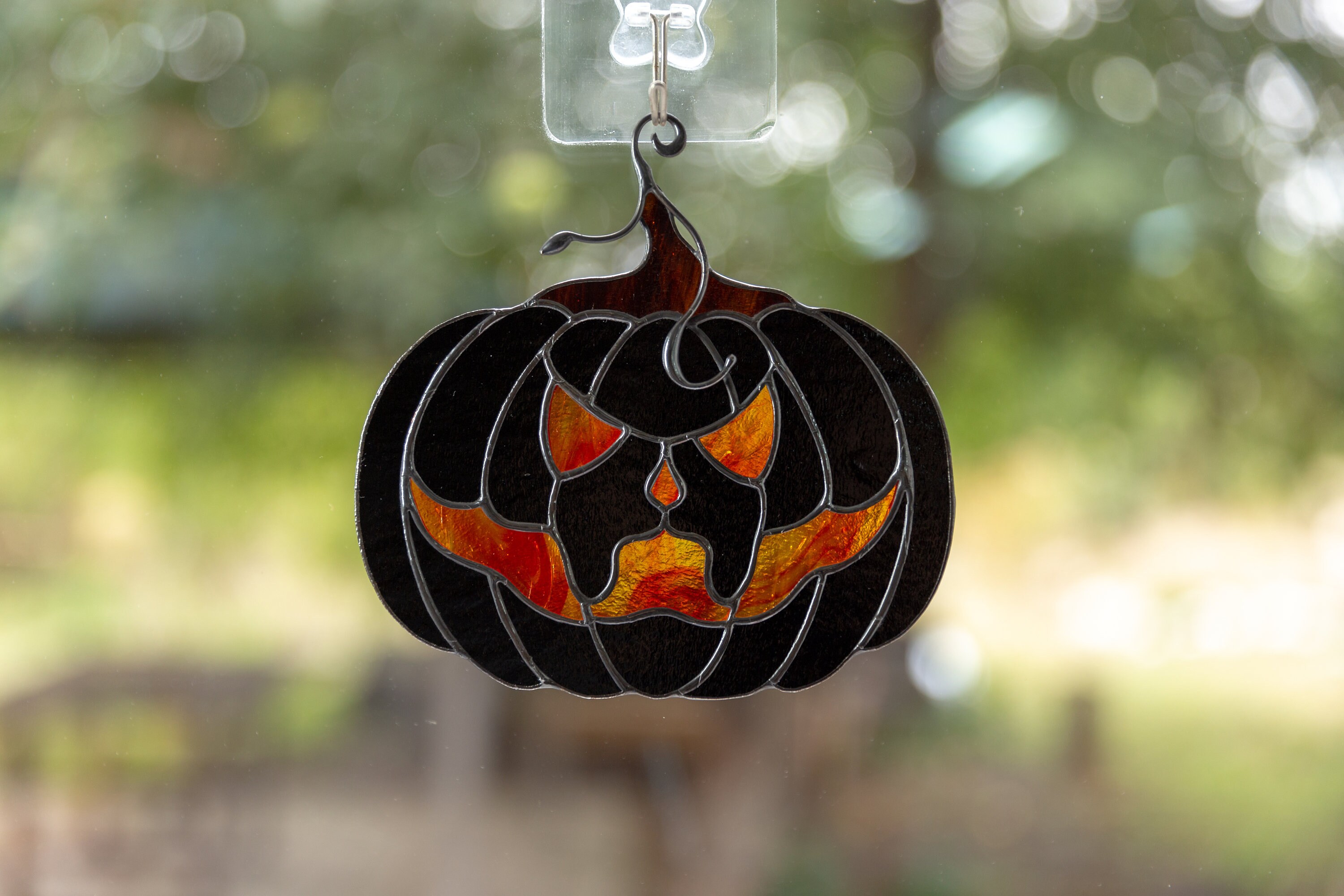 Halloween stained glass decor Glass pumpkin horror decor | Etsy