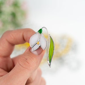 snowdrop stained glass brooch