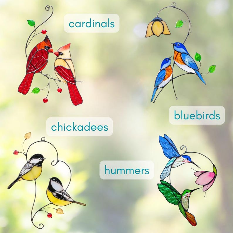 the variation of birds suncatchers made of stained glass