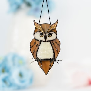 owl stained glass window hanging