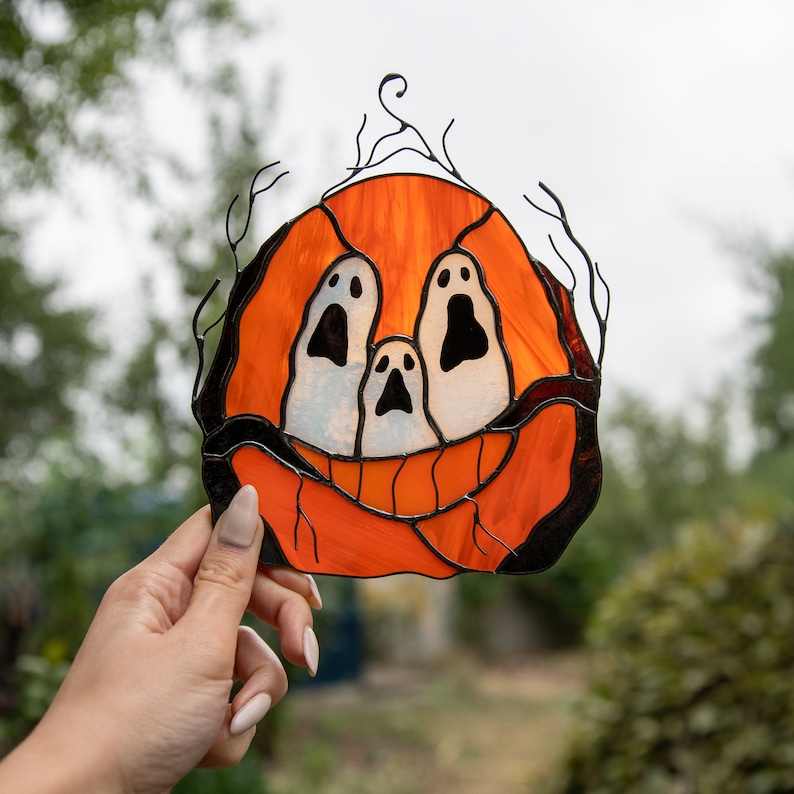 handcrafted glass halloween pumpkin ornament