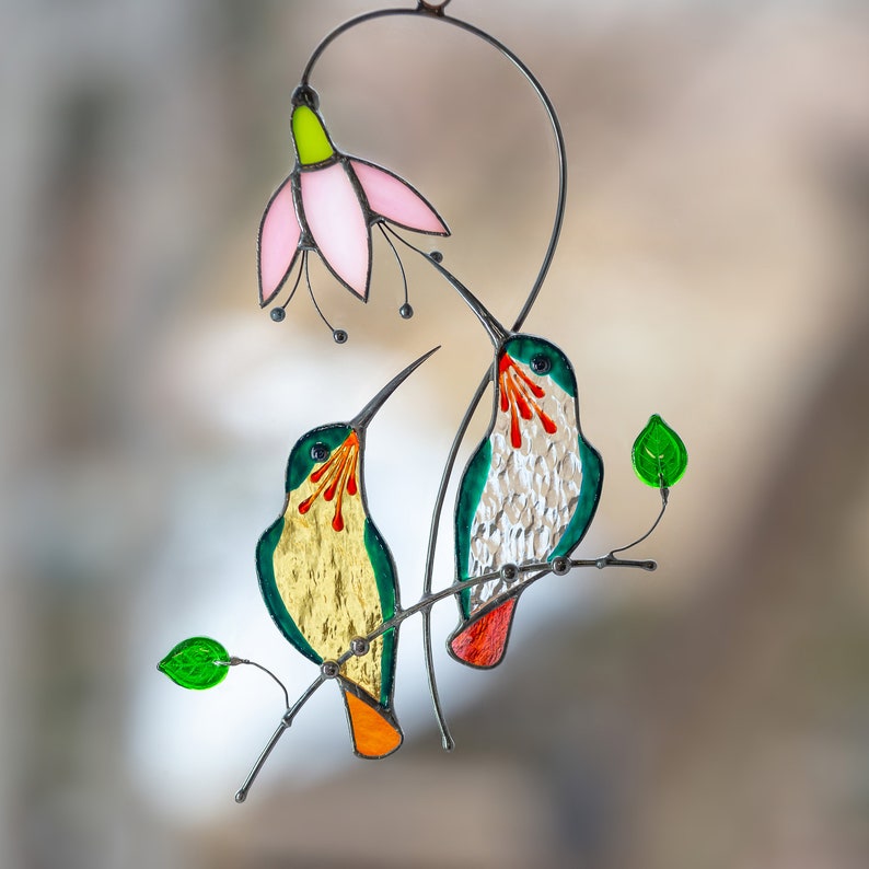 Hummingbird stained glass window hangings Christmas gifts image 9