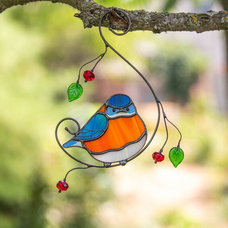 Bluebird Stained Glass Window Hangings Fairy Garden - Etsy