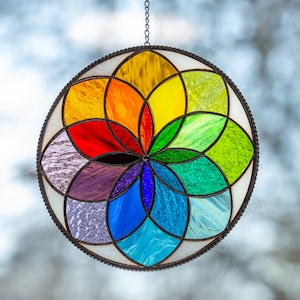 Mandala stained glass panel Mothers Day gift Rainbow stained glass window hangings Fathers Day gifts