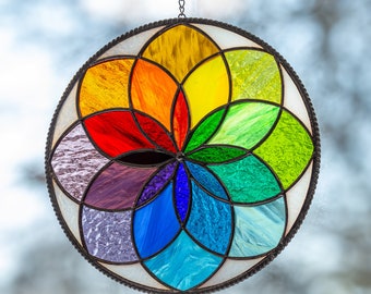 Mandala stained glass panel Mothers Day gift Rainbow stained glass window hangings Fathers Day gifts