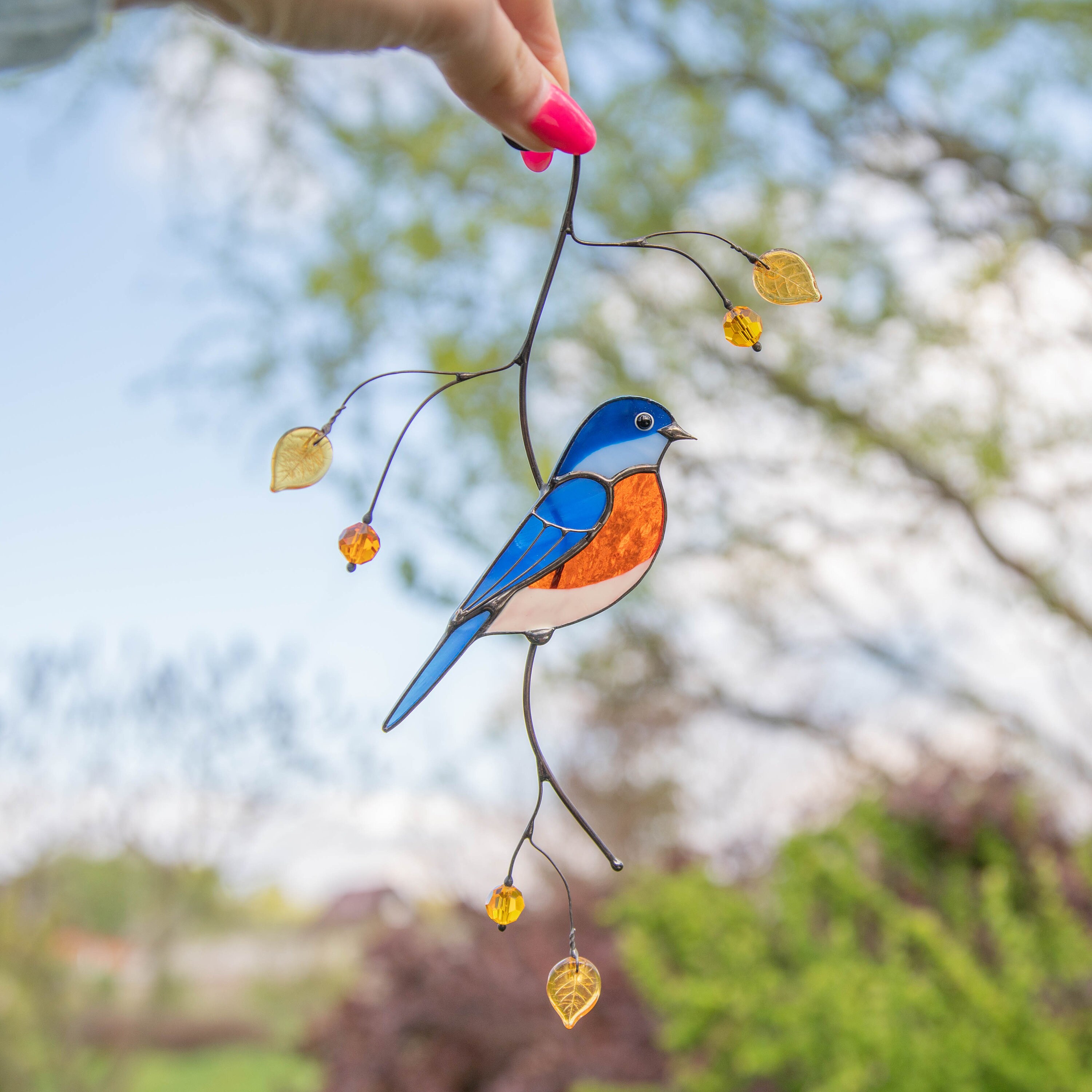 Bluebird stained glass bird suncatcher Christmas gift Etsy