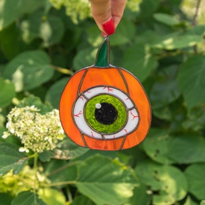 Halloween stained glass pumpkin eye suncatcher Creepy decor Halloween gift image 4