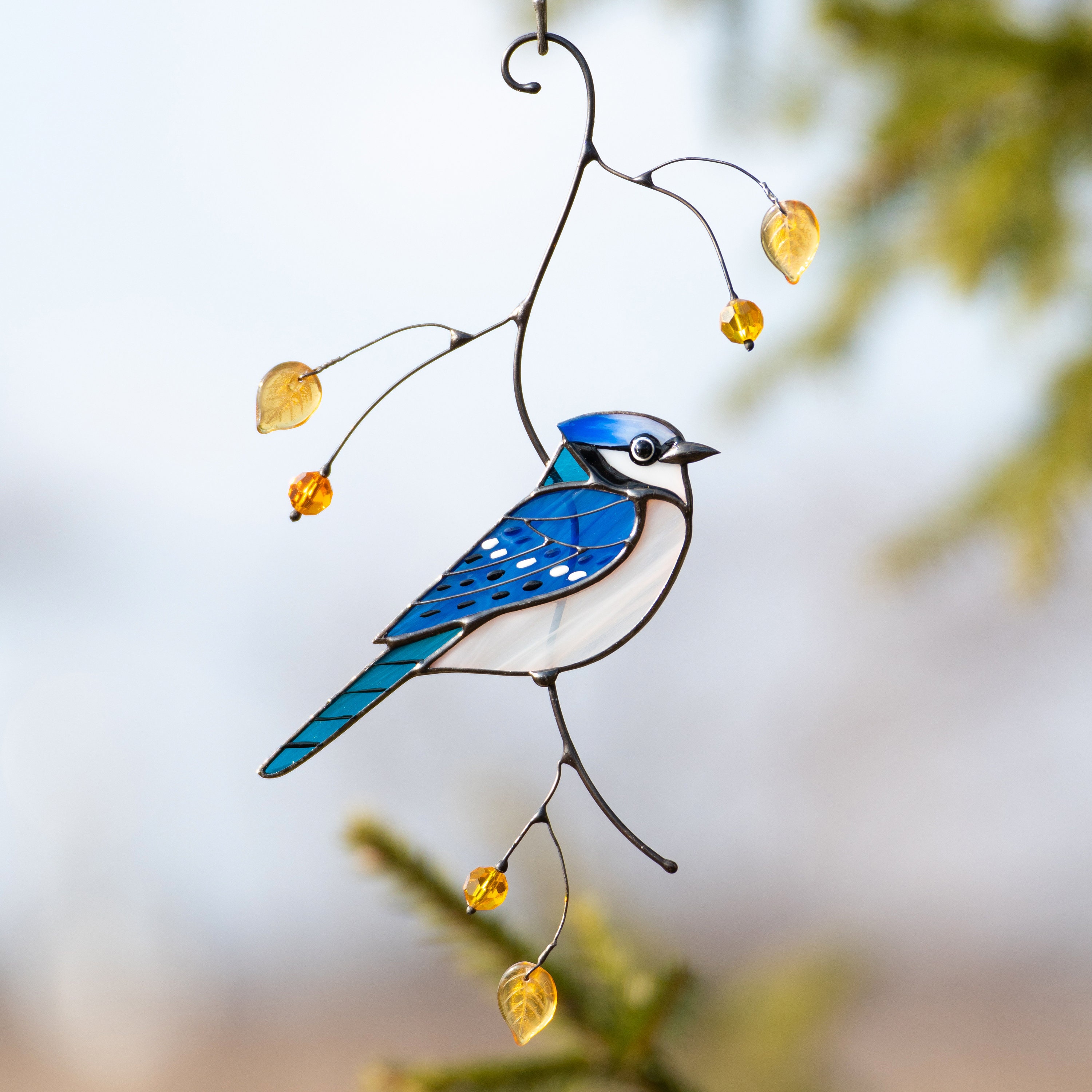 Blue Bird Stained Glass Suncatcher, Window Hangings, Indoor Ornament Decor  – GoJeek