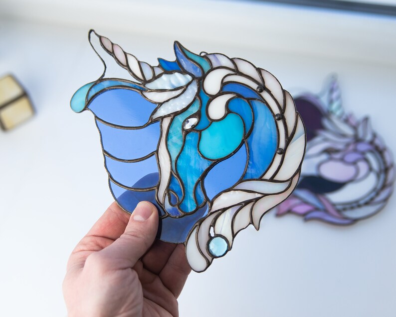 Stained glass unicorn suncatcher Custom stained glass window Etsy