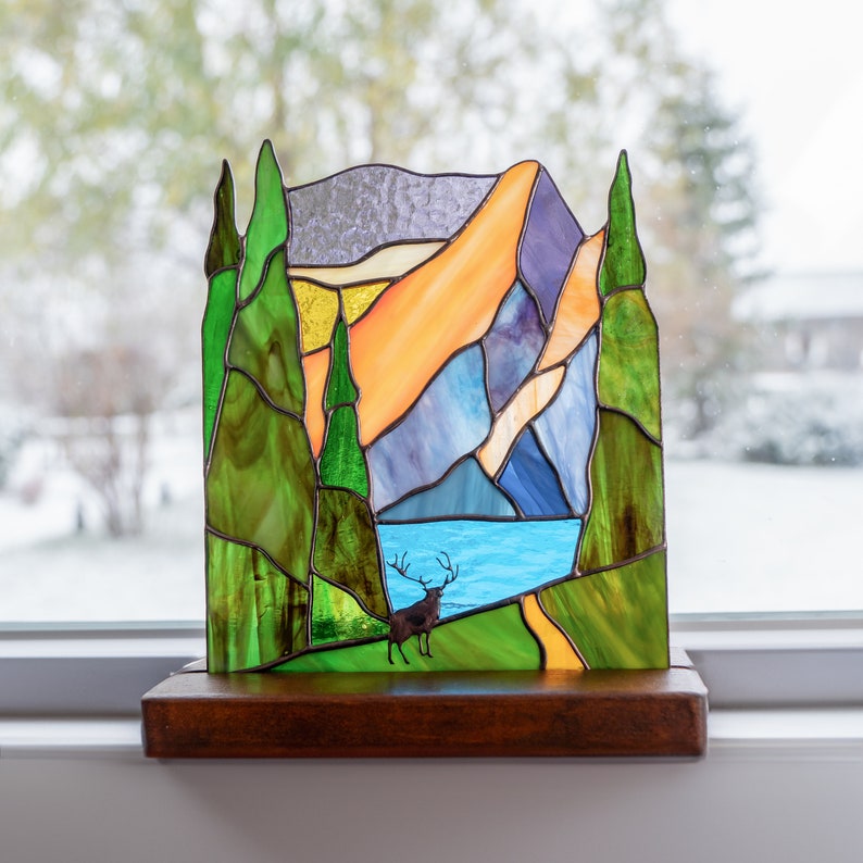 colorful mountain view made of stained glass