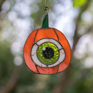 Halloween stained glass pumpkin eye suncatcher Creepy decor Halloween gift image 3